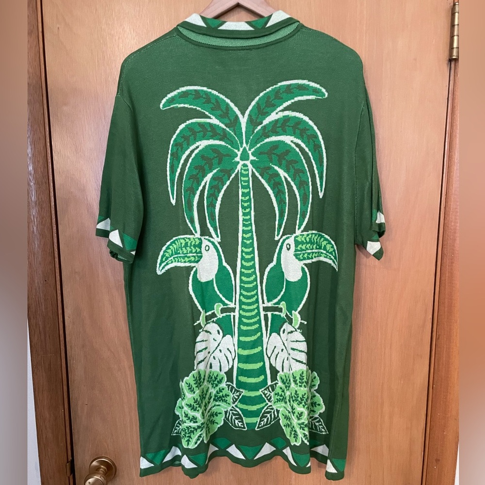FARM Rio Green Tropical Toucan Button-Up shirt dress - Picture 6 of 6